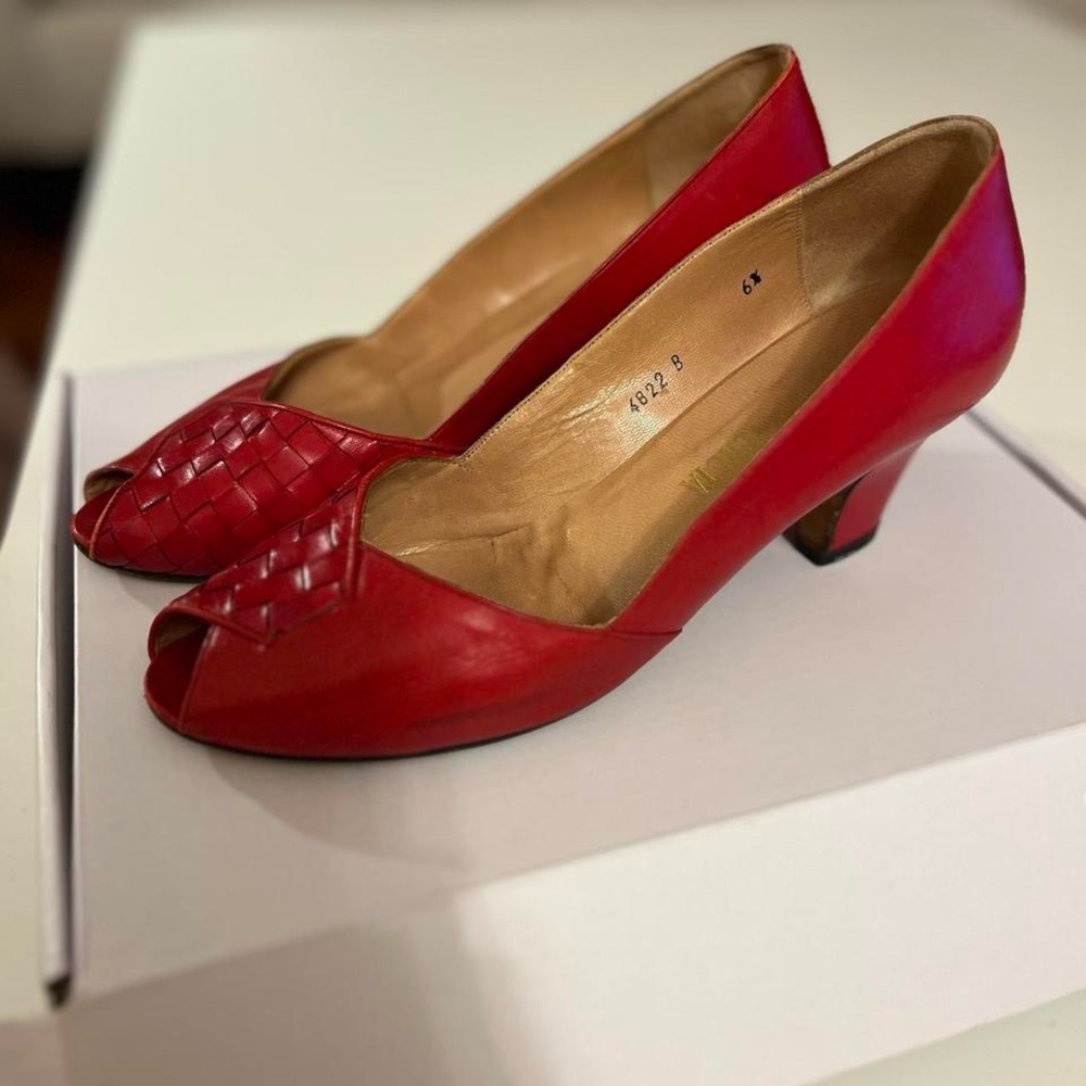 Bottega Veneta Red Peep-Toe Heels